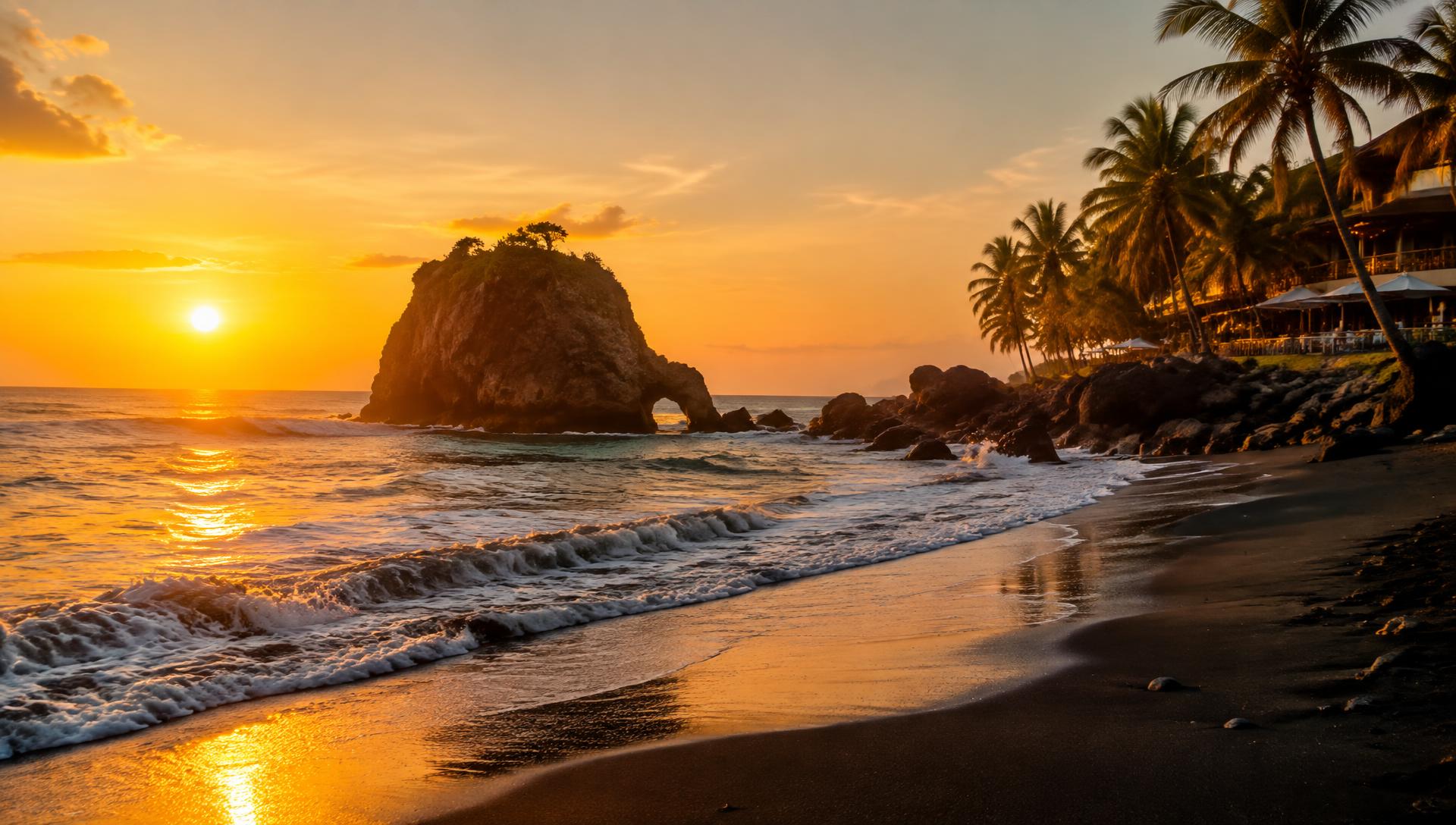 Sunset over El Tunco beach on El Salvador's Pacific coast